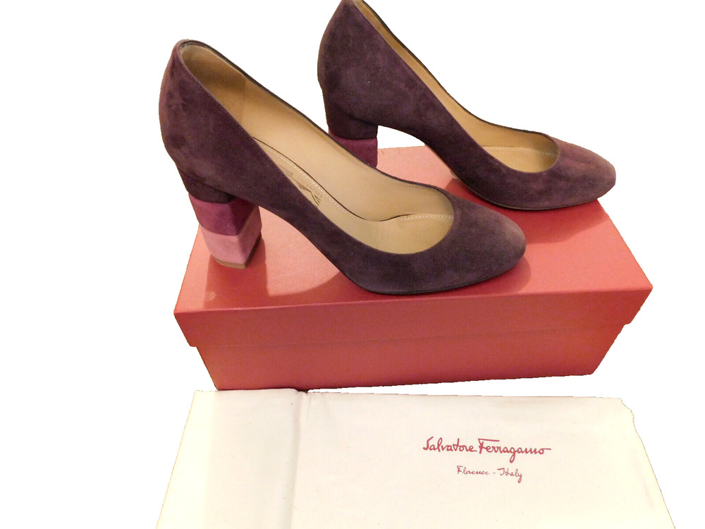 Salvatore Ferragamo Suede Plum Rouge Classy Pumps FAB 3 color 3.5" Heels sz 7.5